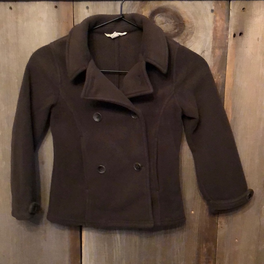 Land’s End Brown Double Breasted Fleece Peacoat  Jacket Large 6X Little Girls
